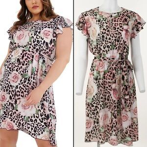 Quiz Trendy Plus Size Mixed-Print Fit & Flare Dress